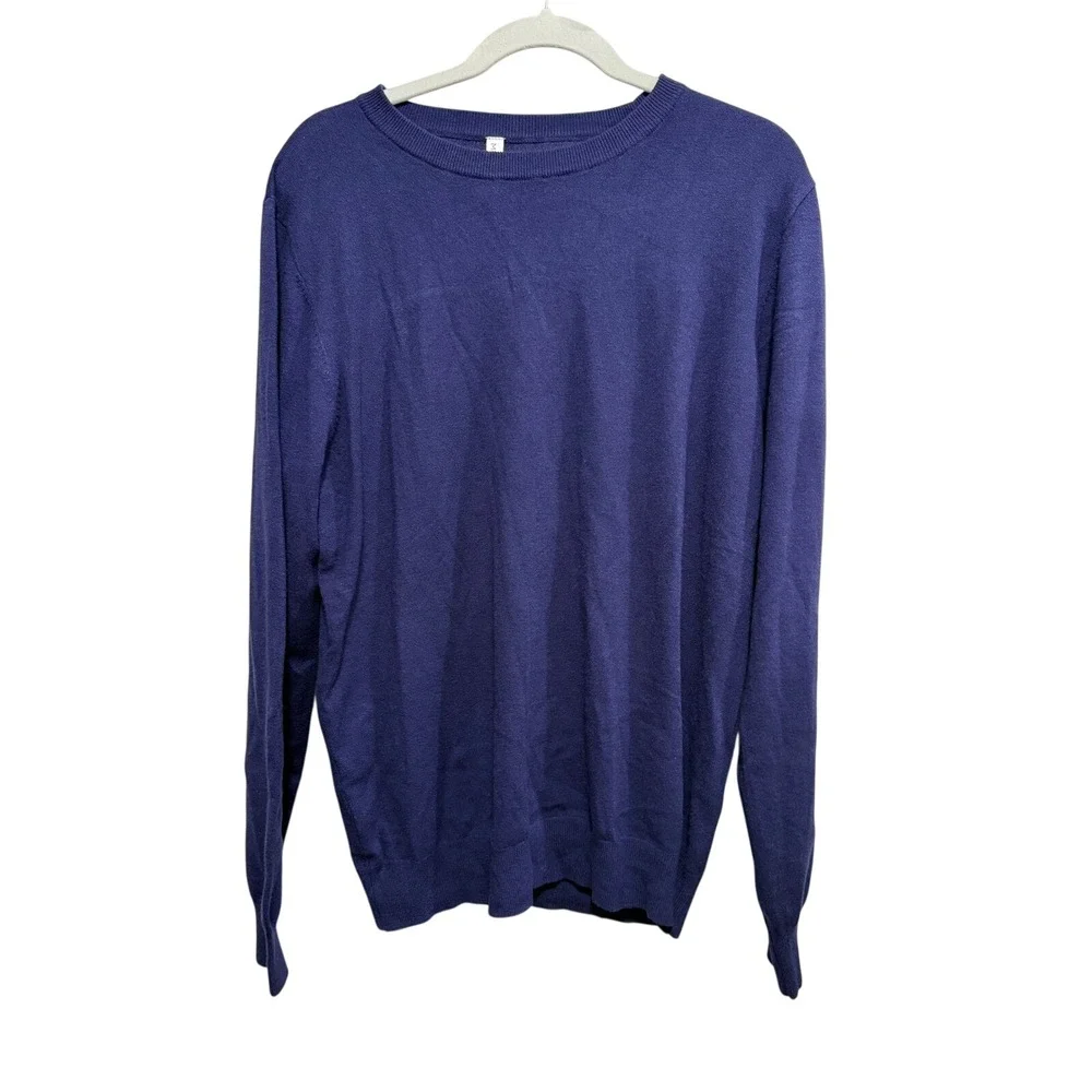 MLANM‎ Womens Navy Blue Crew Neck Long Sleeve Sweater Knit Top XL soft classic